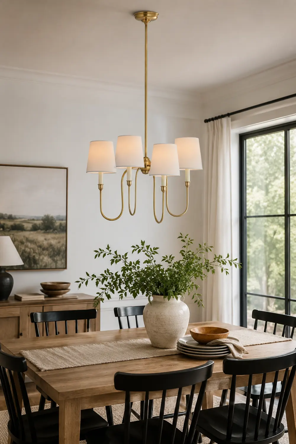 Classic 4-Light Brass Chandelier with Shades - Lumpaz