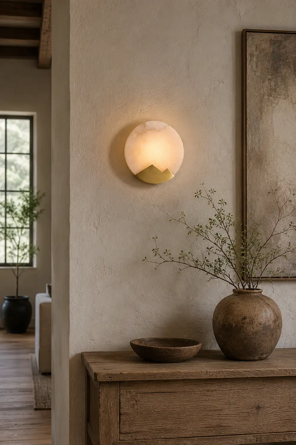 Brass and Alabaster Round Wall Light - Lumpaz