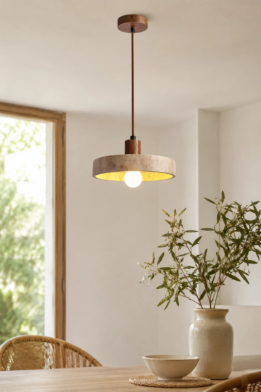 Natural Walnut Wood and Stone Pendant Lamp - Lumpaz
