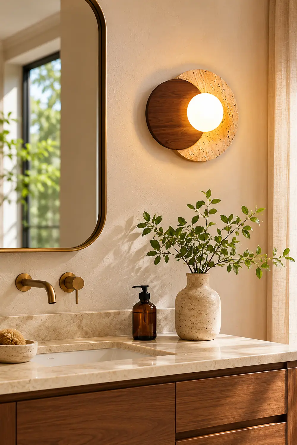 Partial Eclipse Wood & Stone Wall Light - Lumpaz
