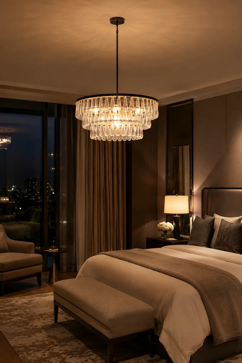 Gold Circular Textured Glass Chandelier - Lumpaz