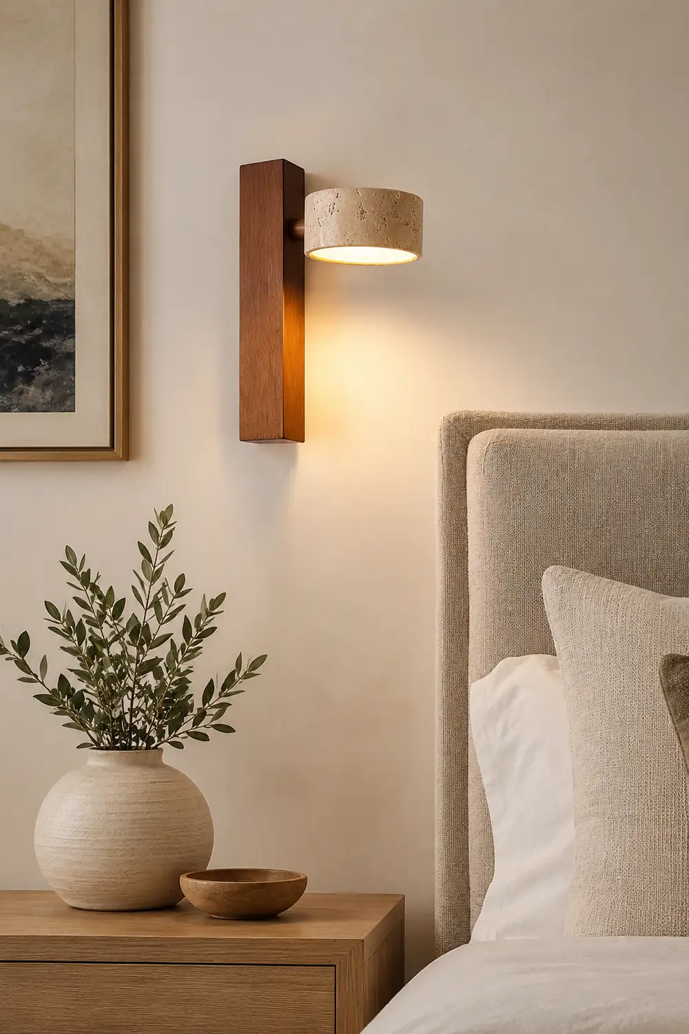Minimalist Stone and Wood Wall Lamp - Lumpaz