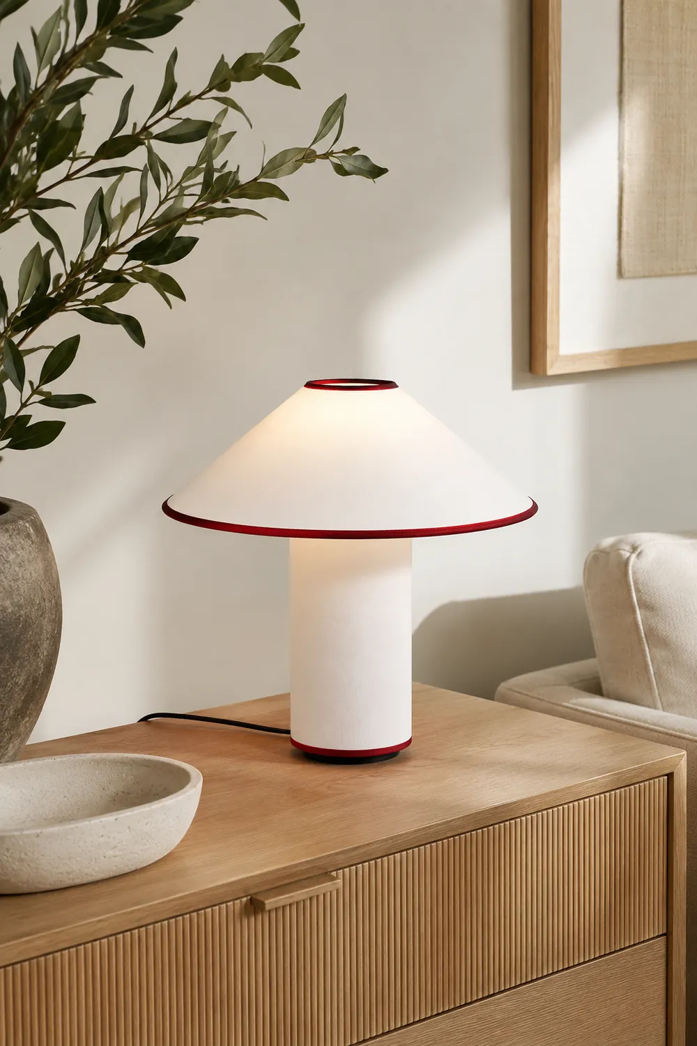 Red Trim Cone Shade Table Lamp - Lumpaz