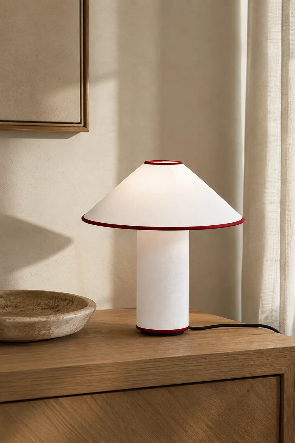 Red Trim Cone Shade Table Lamp - Lumpaz