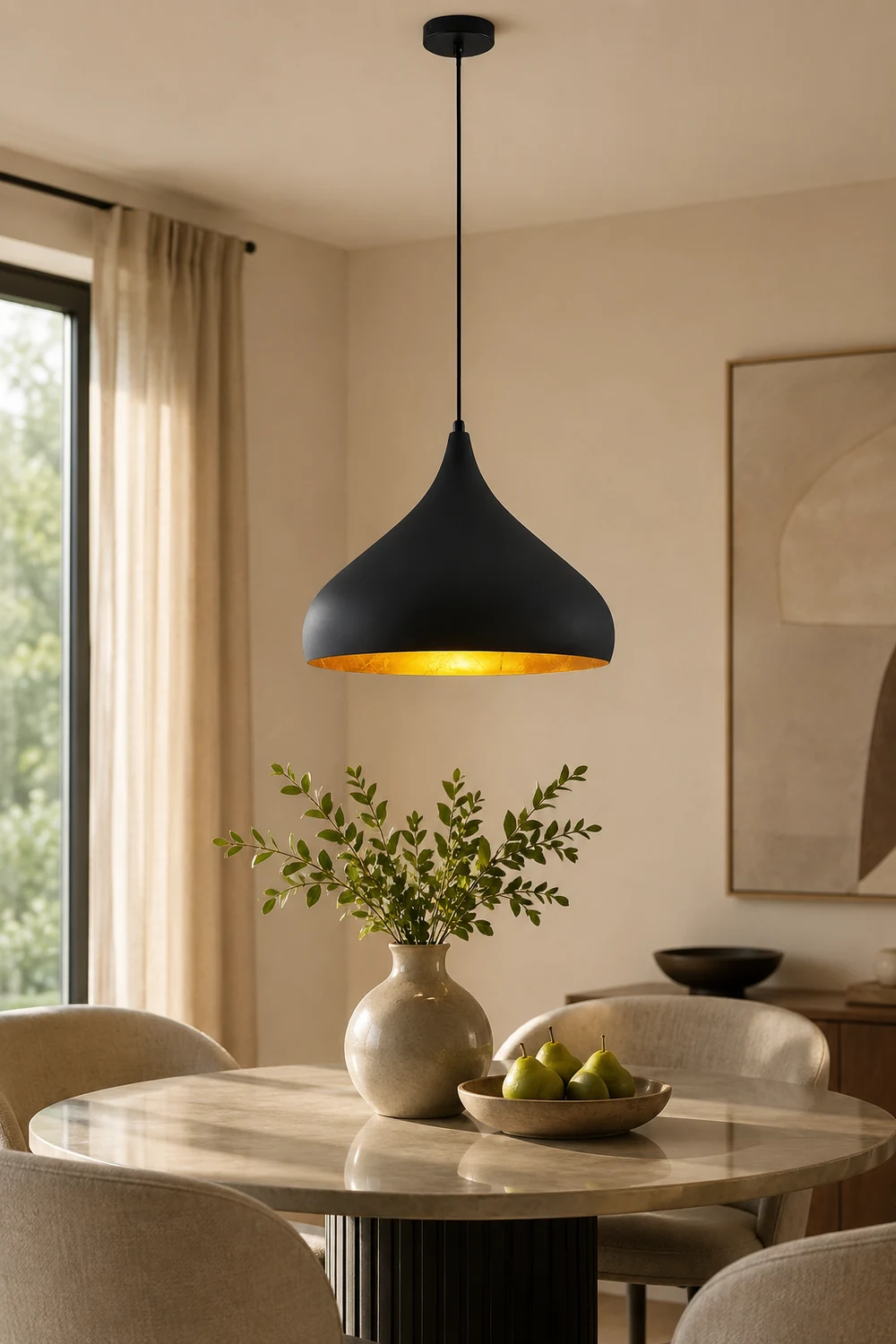 Modern Black and Gold Teardrop Pendant Lamp - Lumpaz