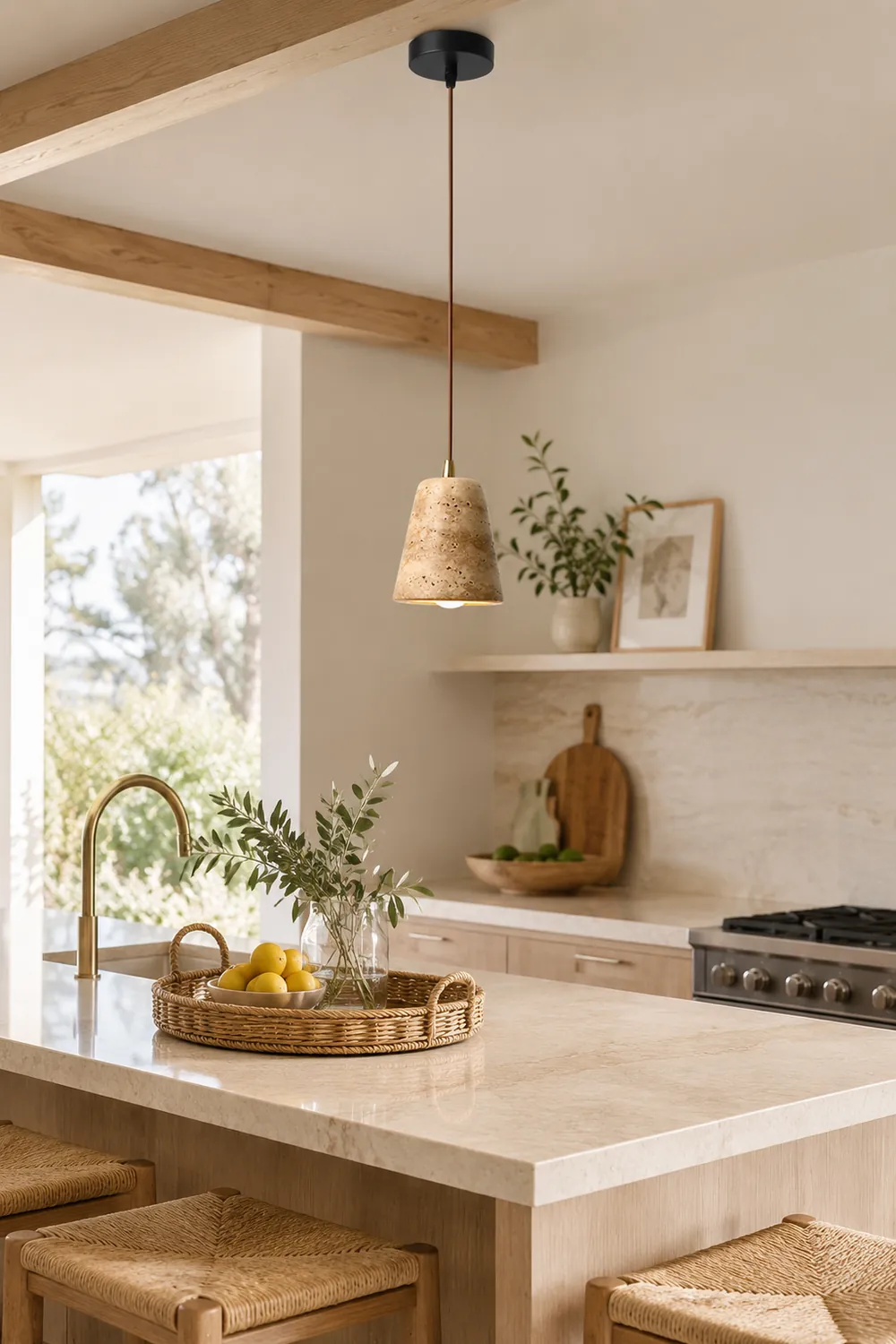 Yellow Travertine Cone Chandelier - Lumpaz