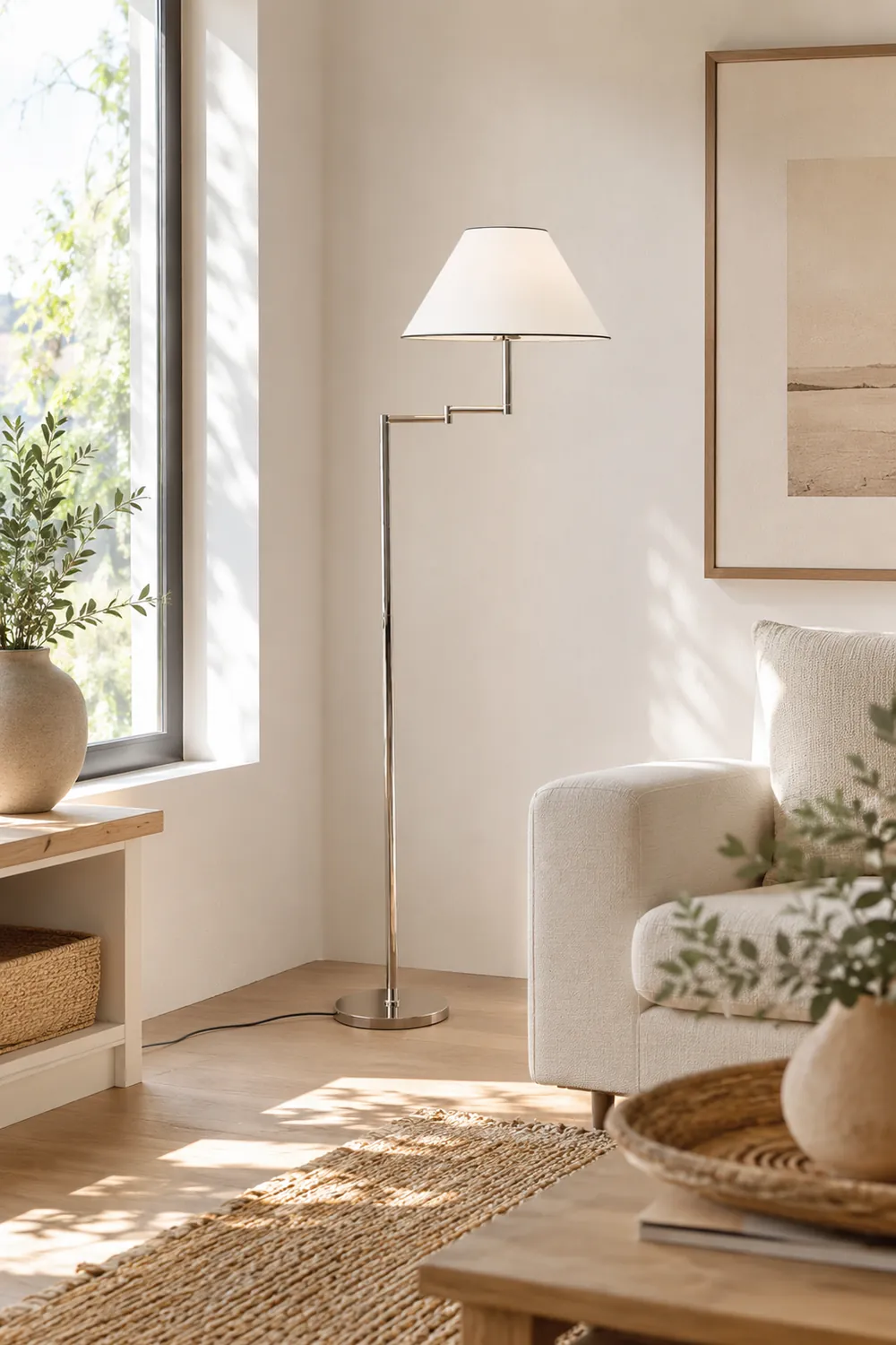 Contemporary Chrome Swing Arm Floor Lamp - Lumpaz