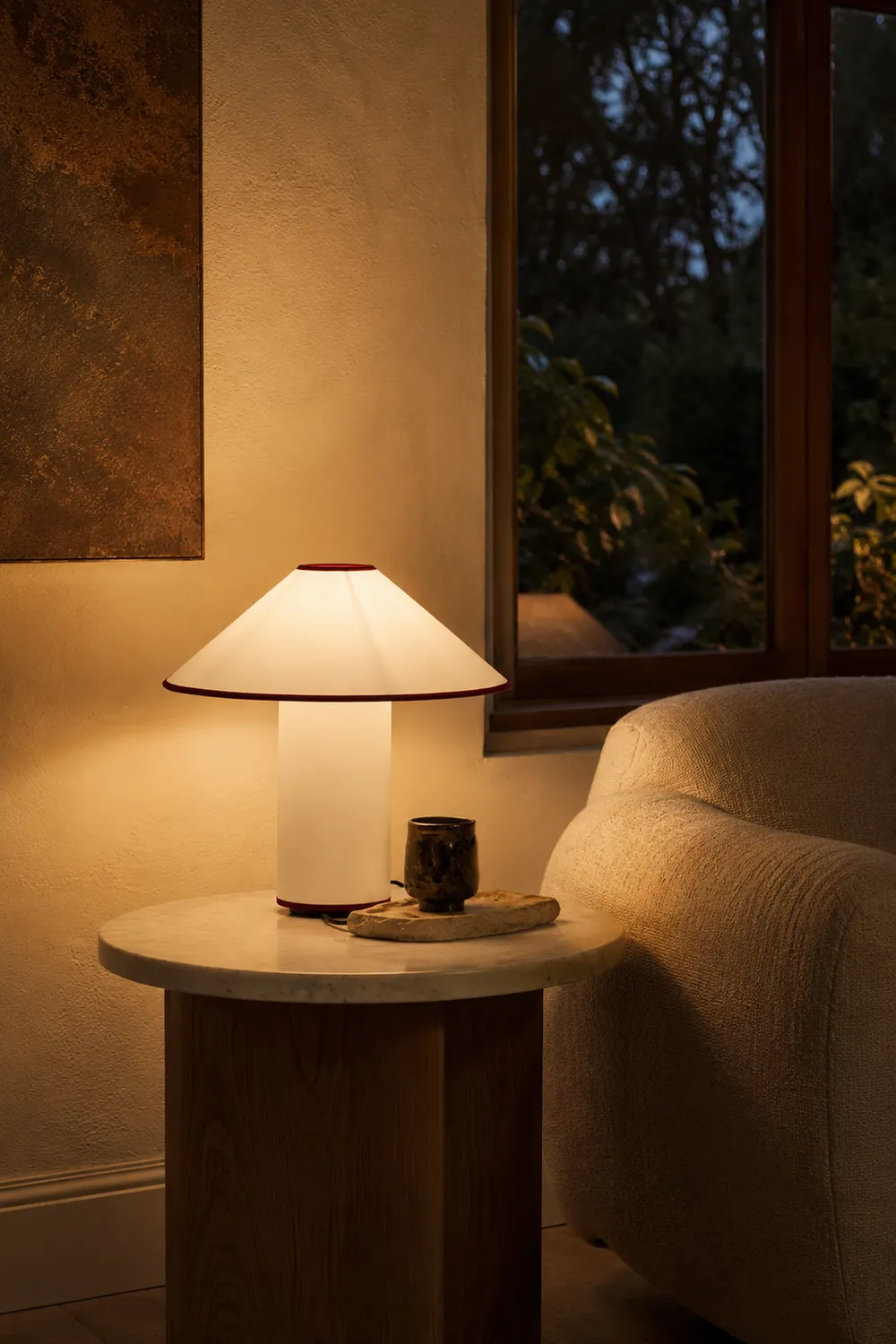 Red Trim Cone Shade Table Lamp - Lumpaz