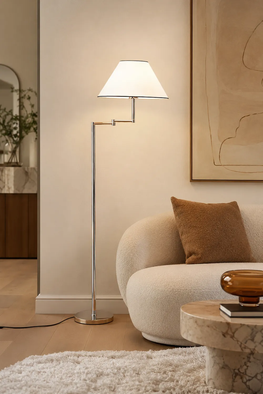 Contemporary Chrome Swing Arm Floor Lamp - Lumpaz