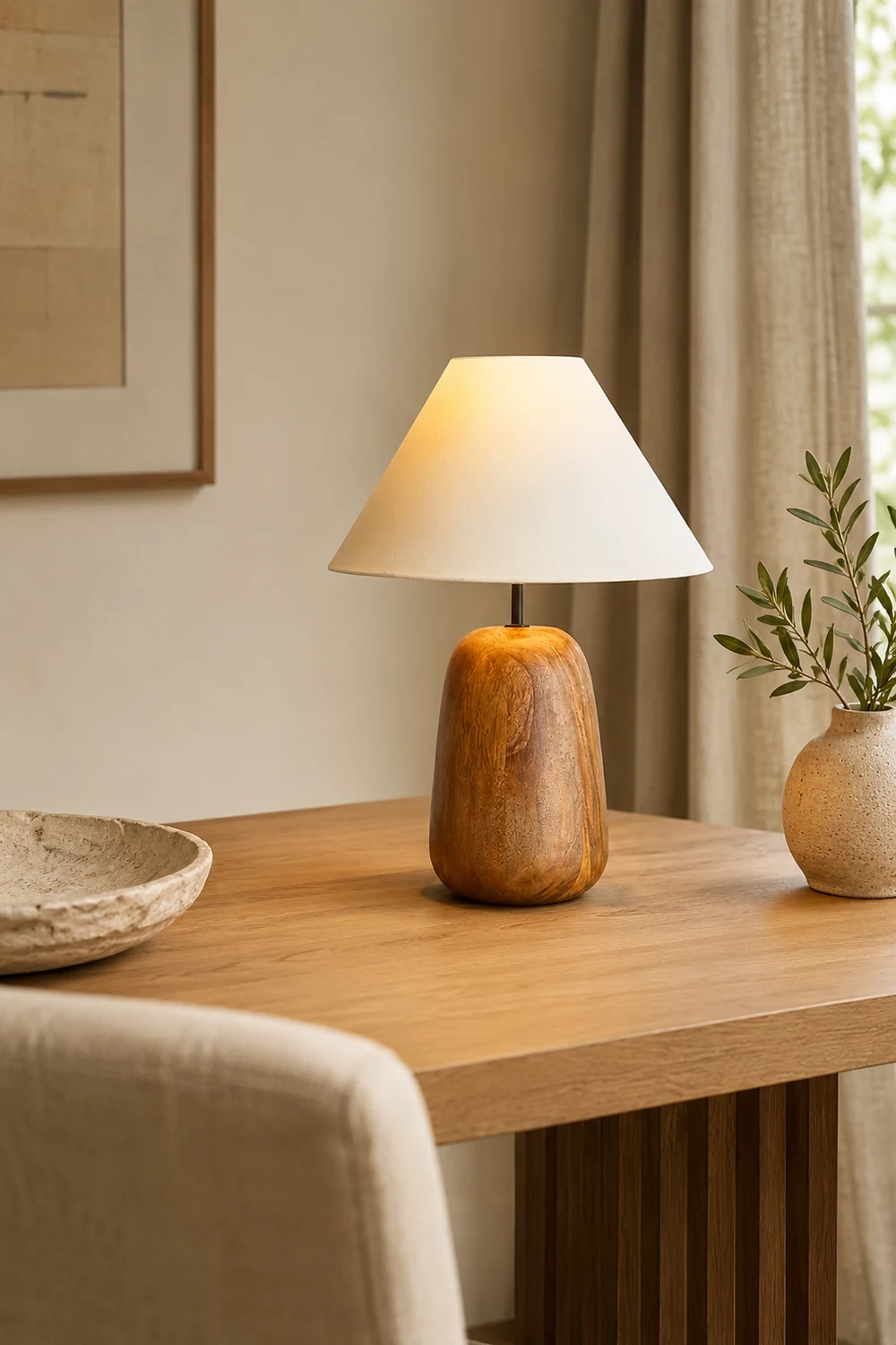 Grooved Country Wood Table Lamp - Lumpaz