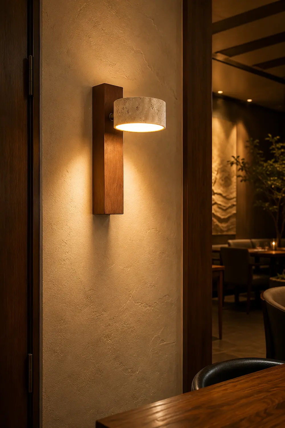 Minimalist Stone and Wood Wall Lamp - Lumpaz