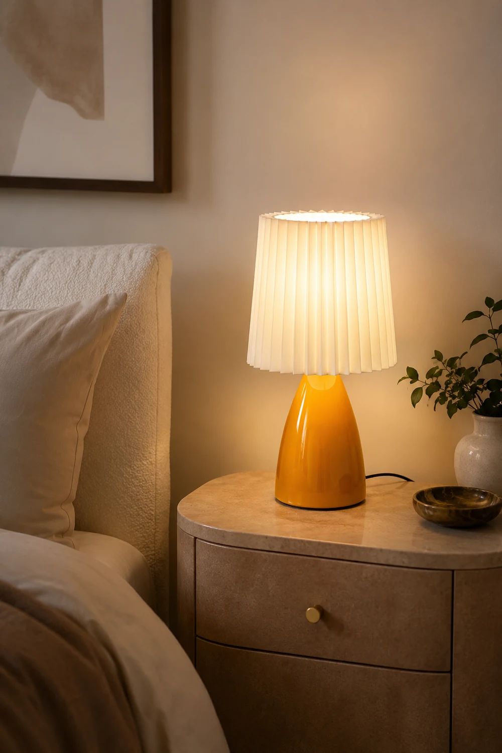 Amber Glow Pleated Shade Table Lamp - Lumpaz