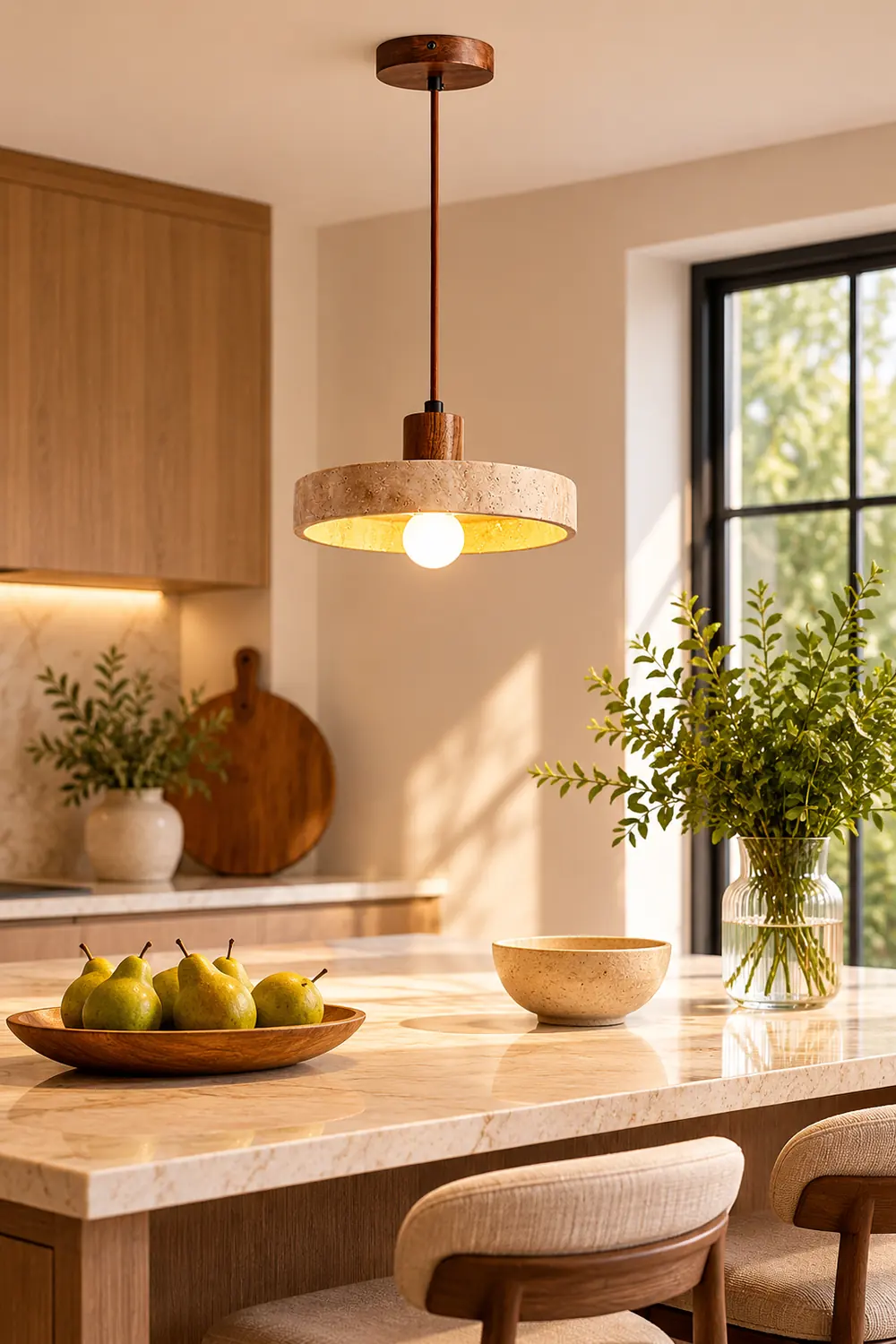 Natural Walnut Wood and Stone Pendant Lamp - Lumpaz