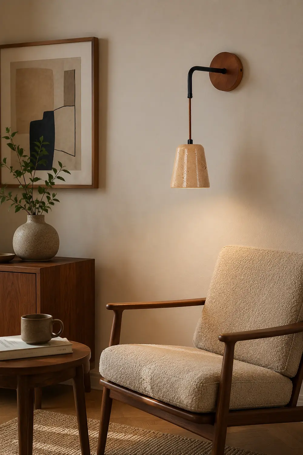 Yellow Travertine Disc Base Wall Lamp - Lumpaz