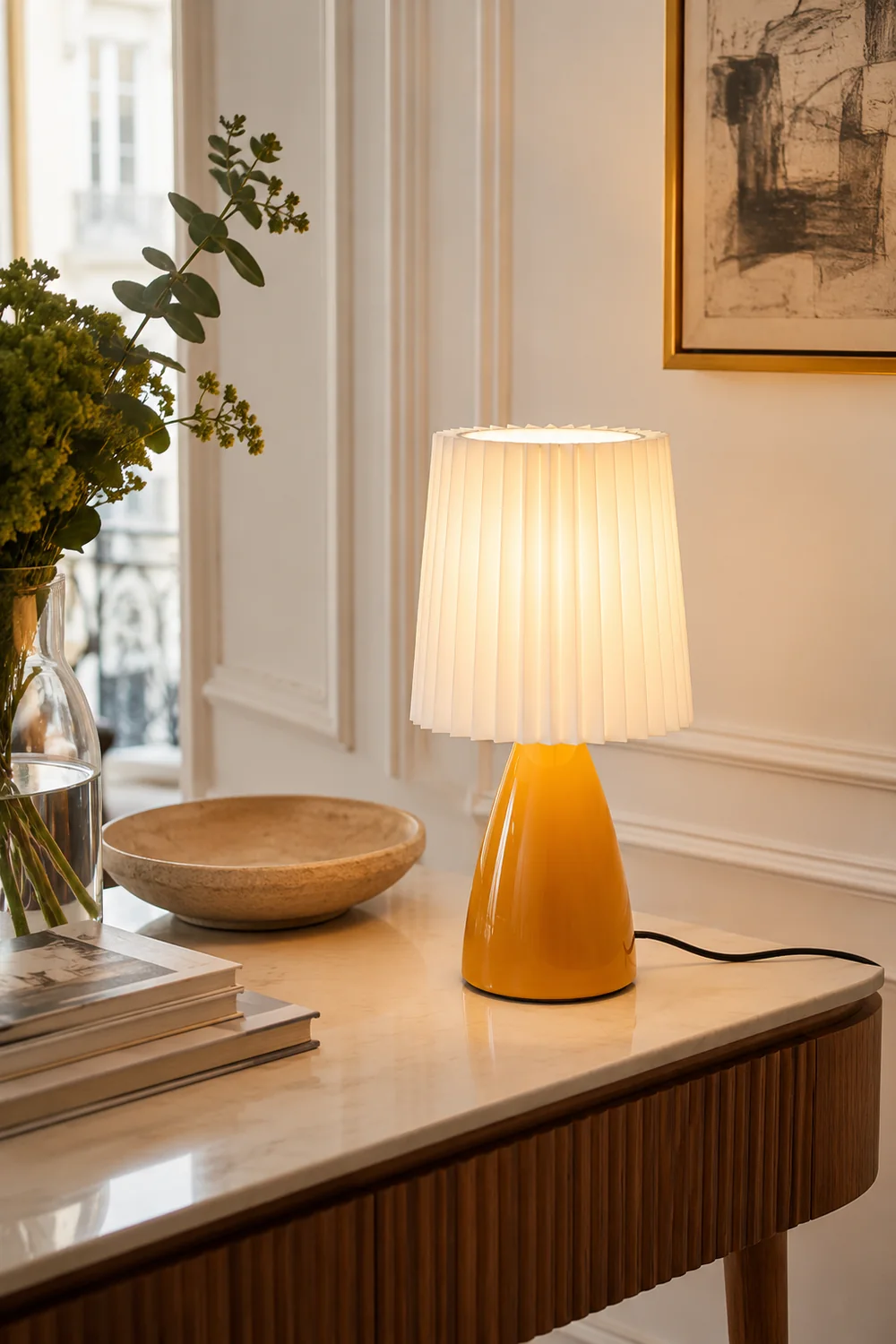 Amber Glow Pleated Shade Table Lamp - Lumpaz