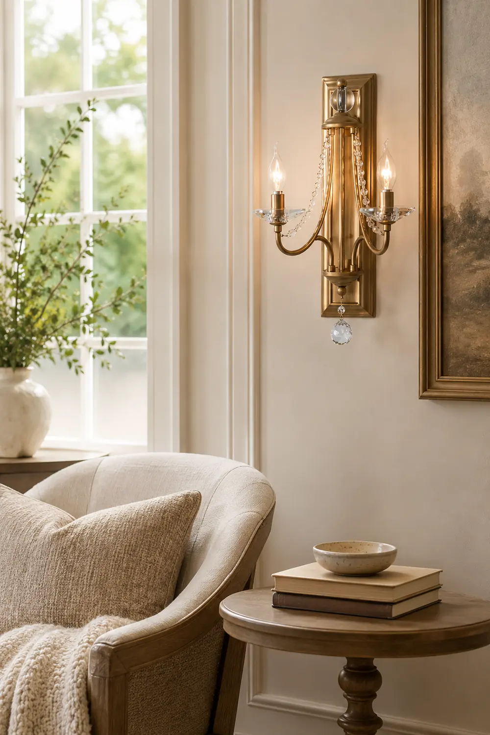 French Country Wood Backplate Wall Lamp - Lumpaz