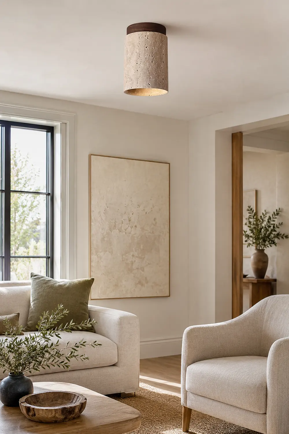 Wood and Stone Modern Flush Mount Light - Lumpaz