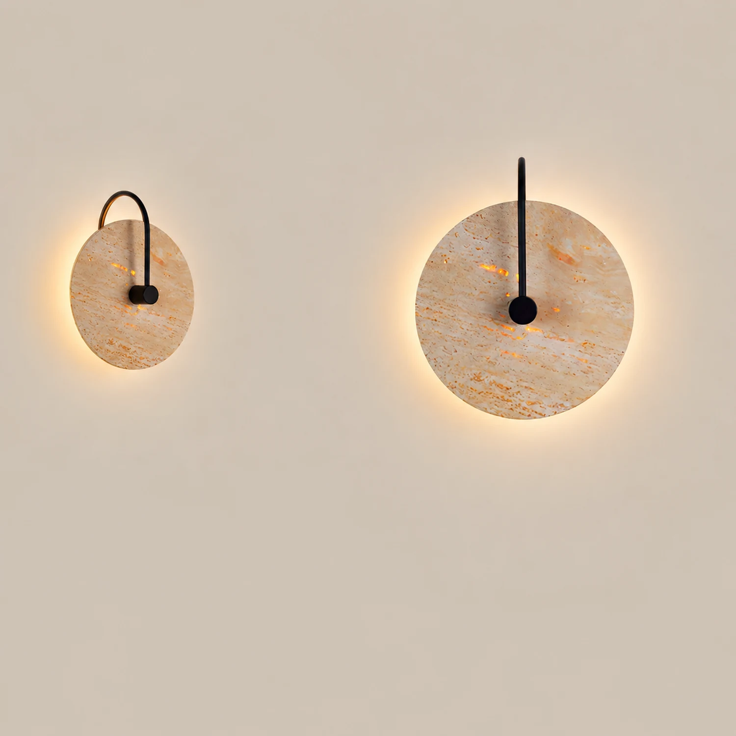 Minimalist Circular Travertine Wall Sconce - Lumpaz