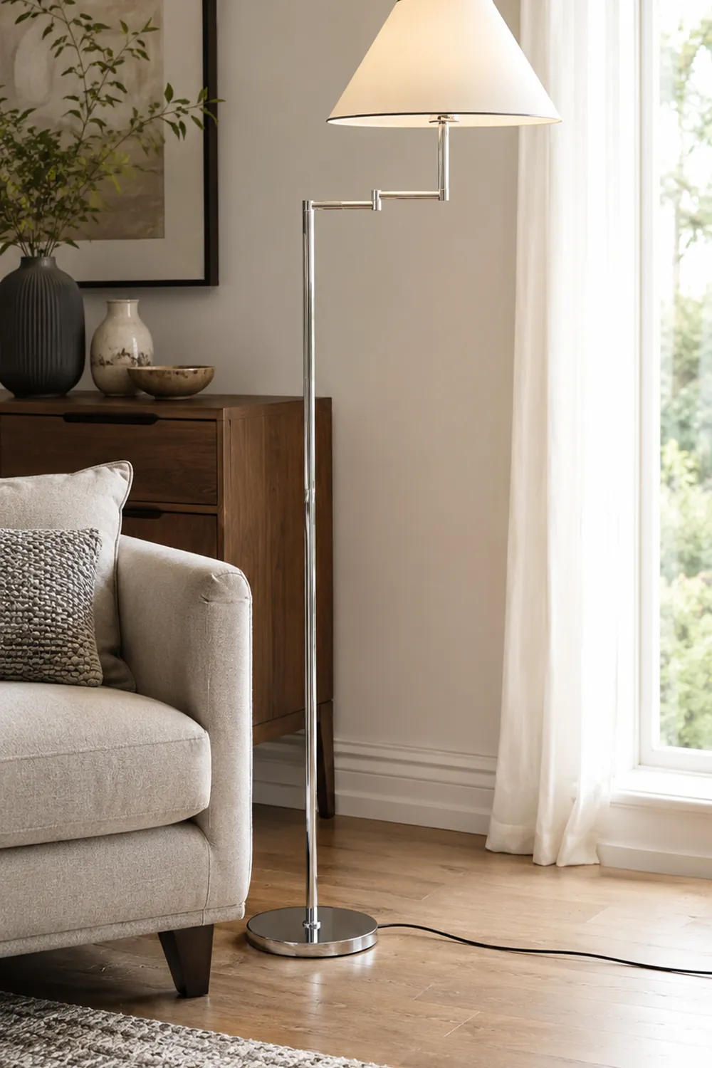 Contemporary Chrome Swing Arm Floor Lamp - Lumpaz