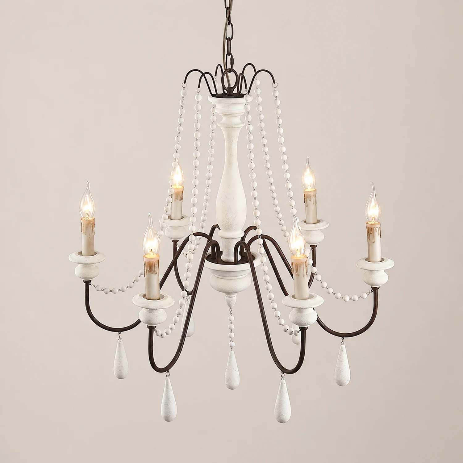 Rustic Beaded Candle Chandelier - Lumpaz