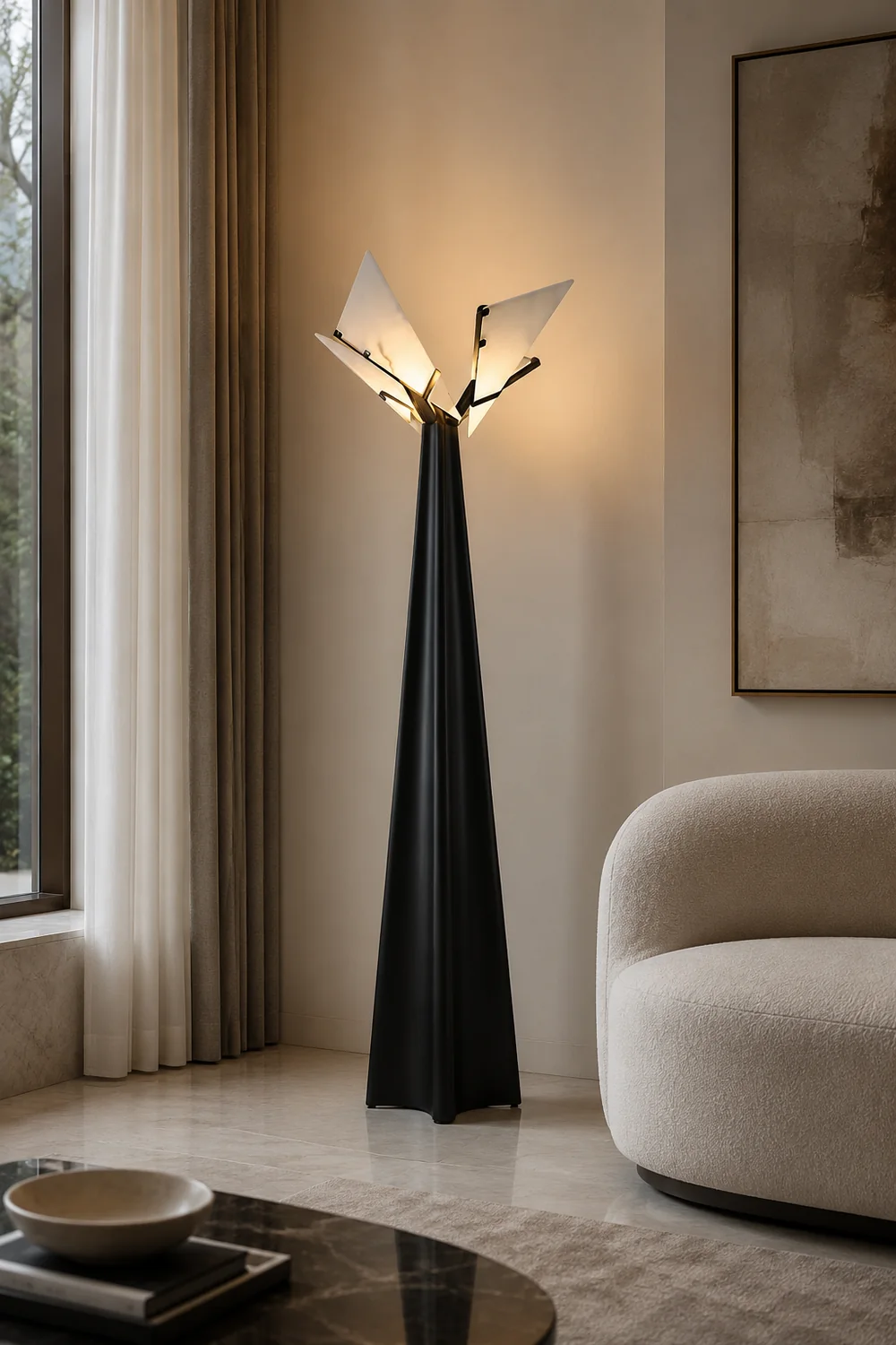 Abstract Black and Alabaster Floor Light - Lumpaz