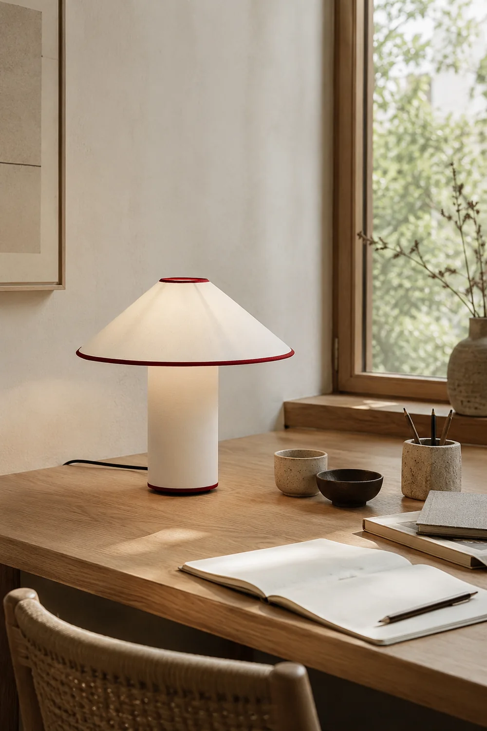 Red Trim Cone Shade Table Lamp - Lumpaz