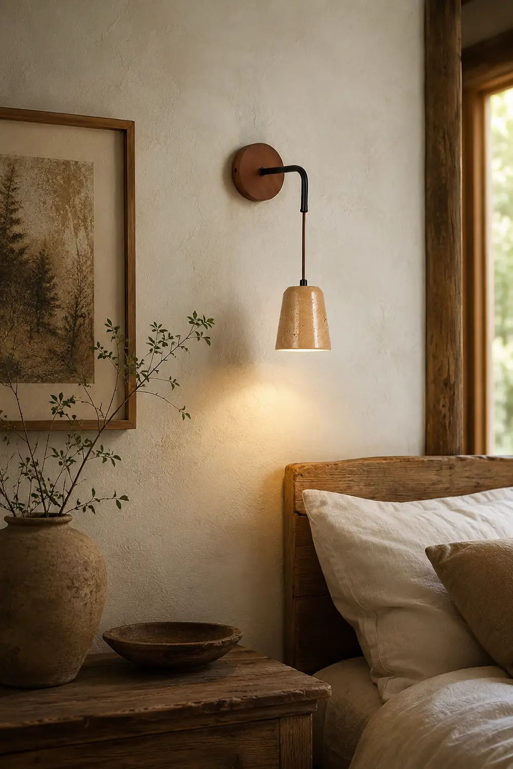 Yellow Travertine Disc Base Wall Lamp - Lumpaz