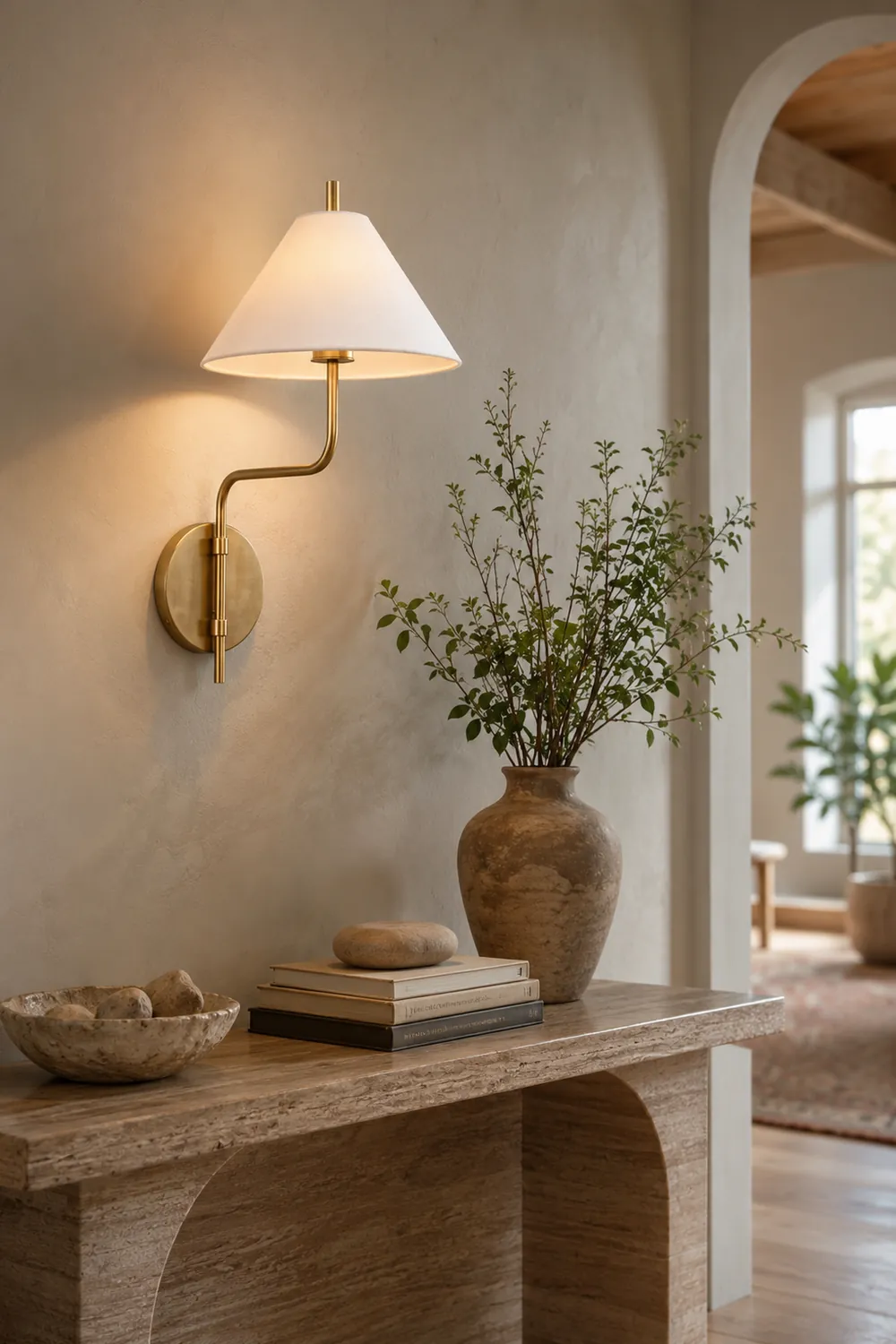 Fabric Lampshade Brass Curved Wall Lamp - Lumpaz