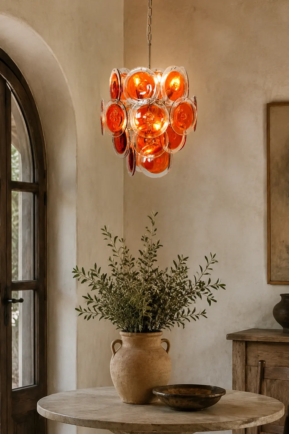 Murano Orange Disk Glass Chandelier - Lumpaz