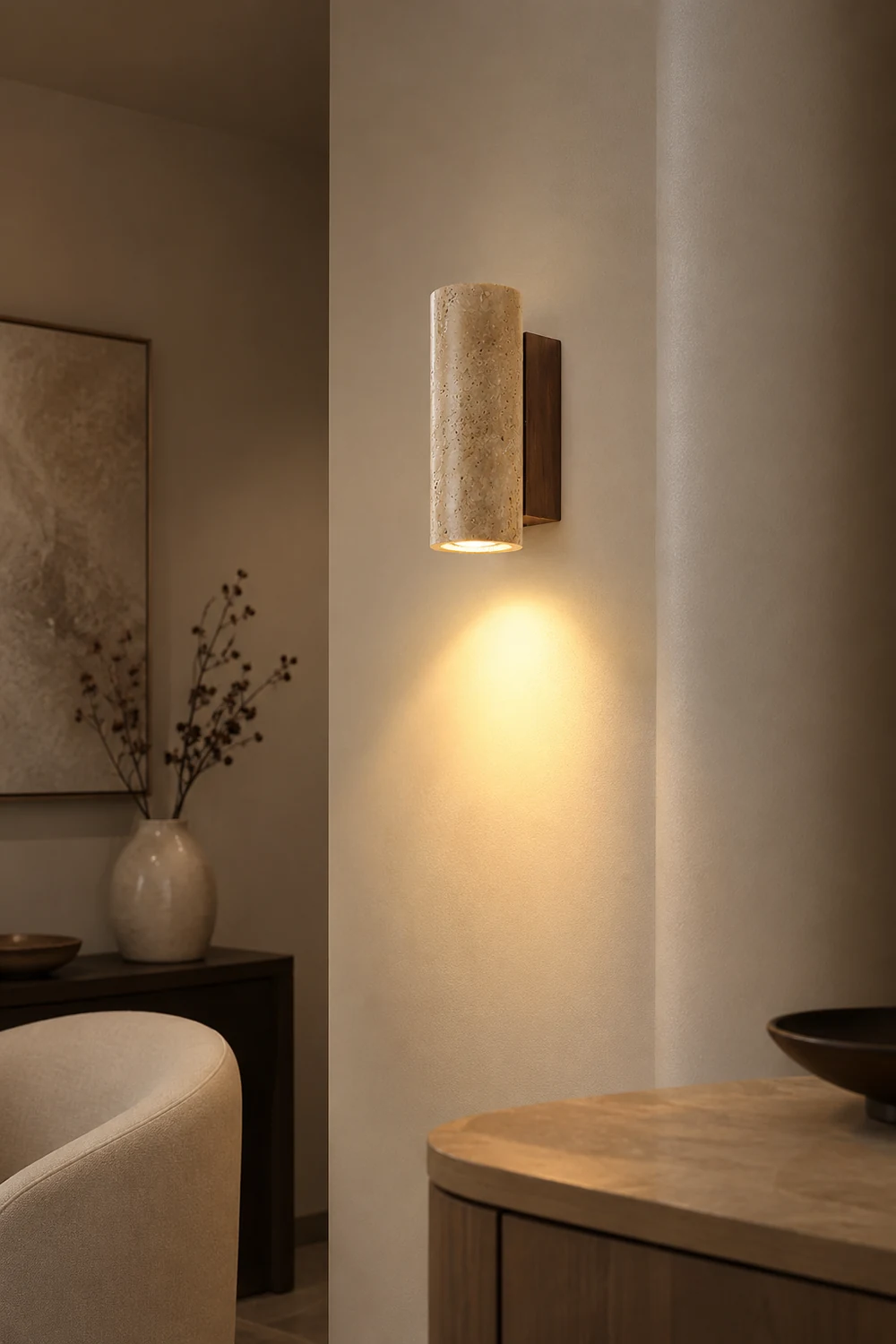 Travertine Cylinder Wall Lamp - Lumpaz