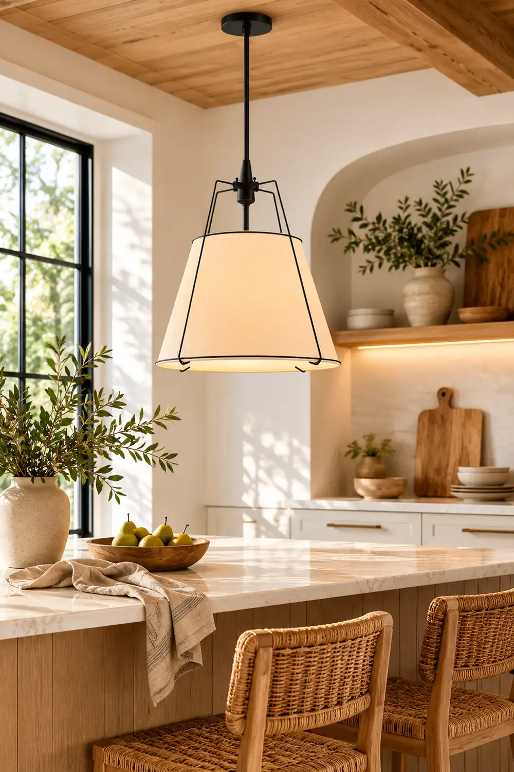 Renée Conical Gold and Fabric  Pendant Lamp - Lumpaz