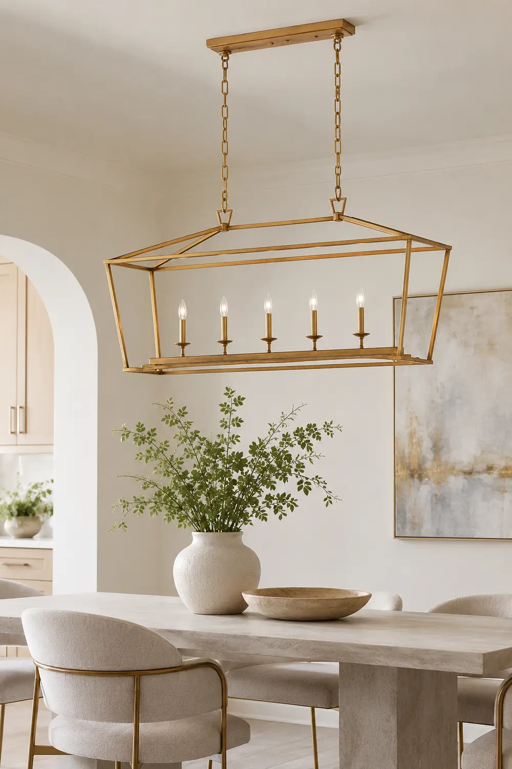 Gold Rectangular Lantern Linear Chandelier - Lumpaz