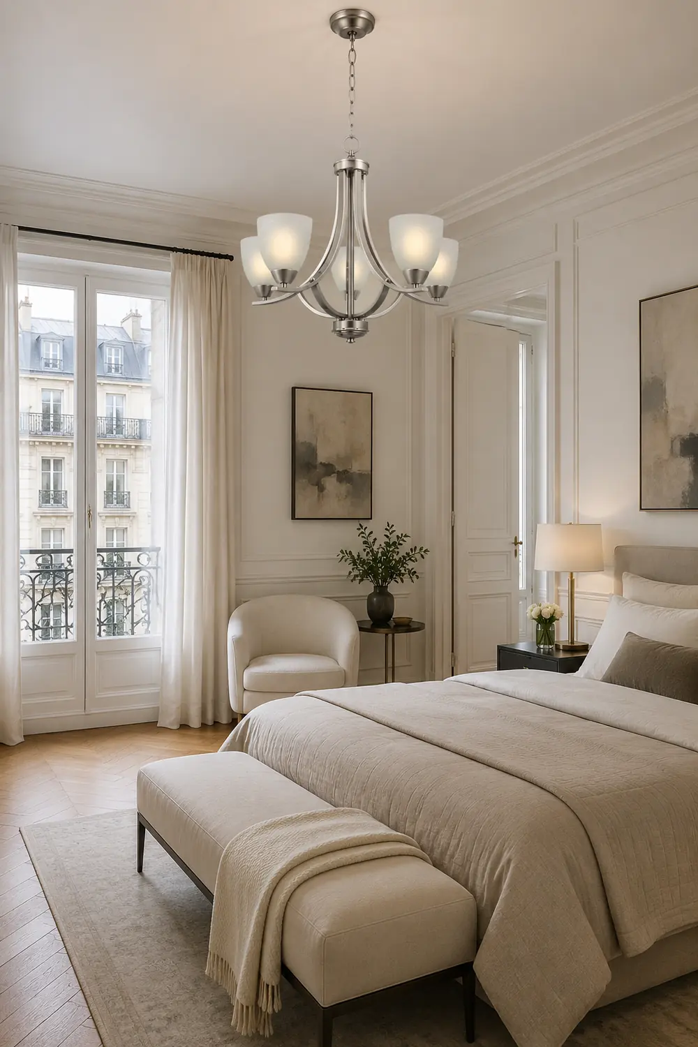 Transitional 5-Light Satin Nickel Chandelier - Lumpaz