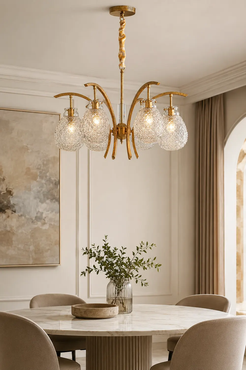 Golden floral glass chandelier - Lumpaz