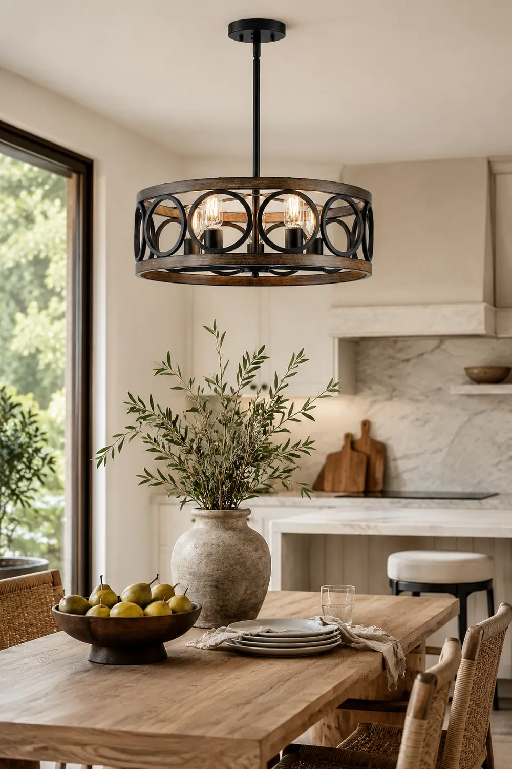 Franklin Bronze Vintage Wood Drum Chandelier - Lumpaz