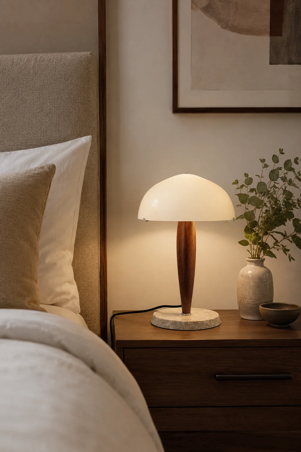 Scandi Walnut Dome Table Lamp - Lumpaz