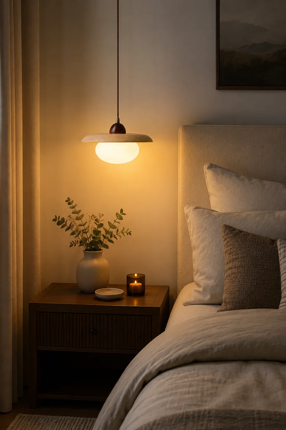 Wabi-Sabi Travertine Bedside Pendant Lamp - Lumpaz