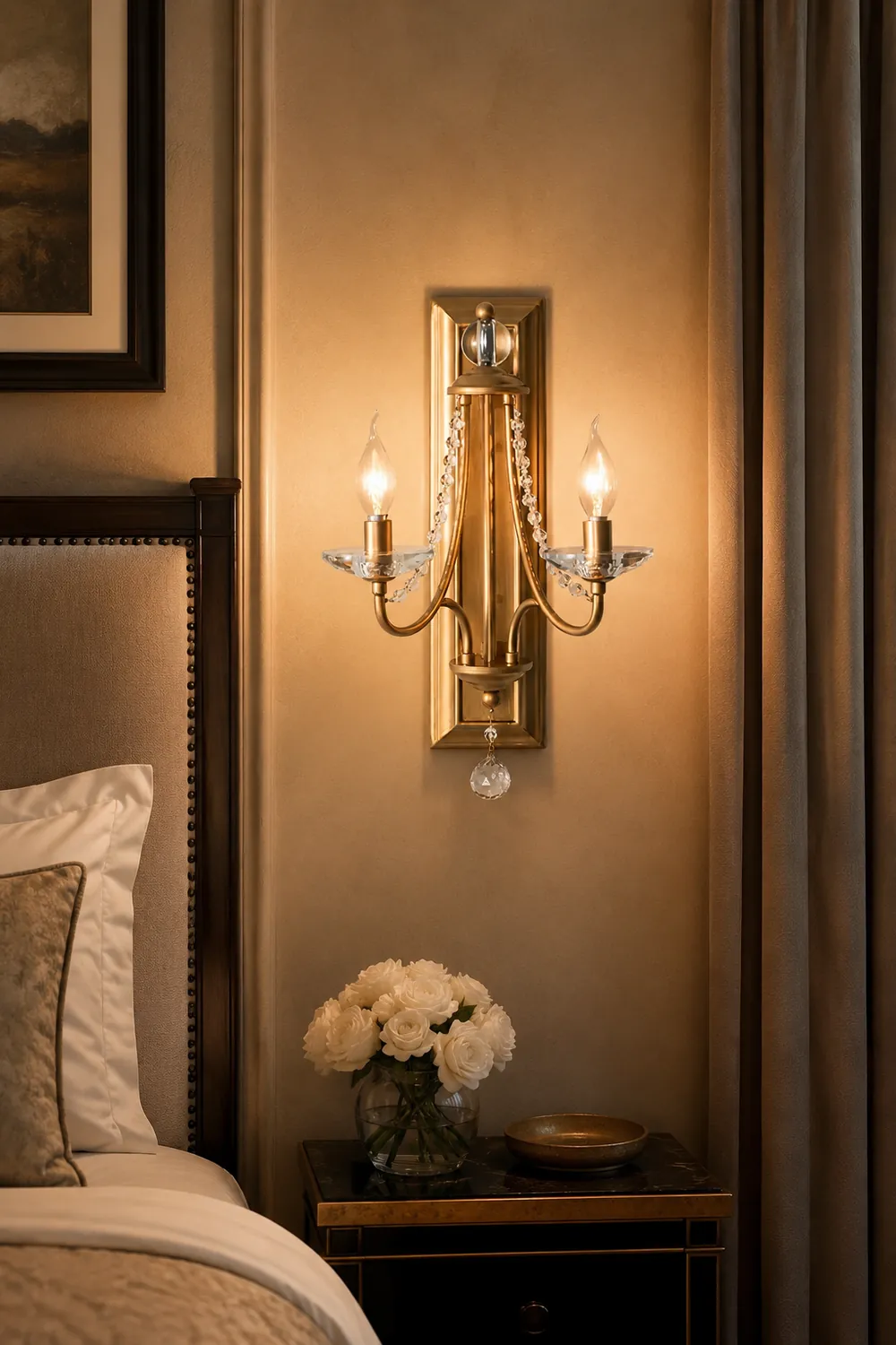 French Country Wood Backplate Wall Lamp - Lumpaz