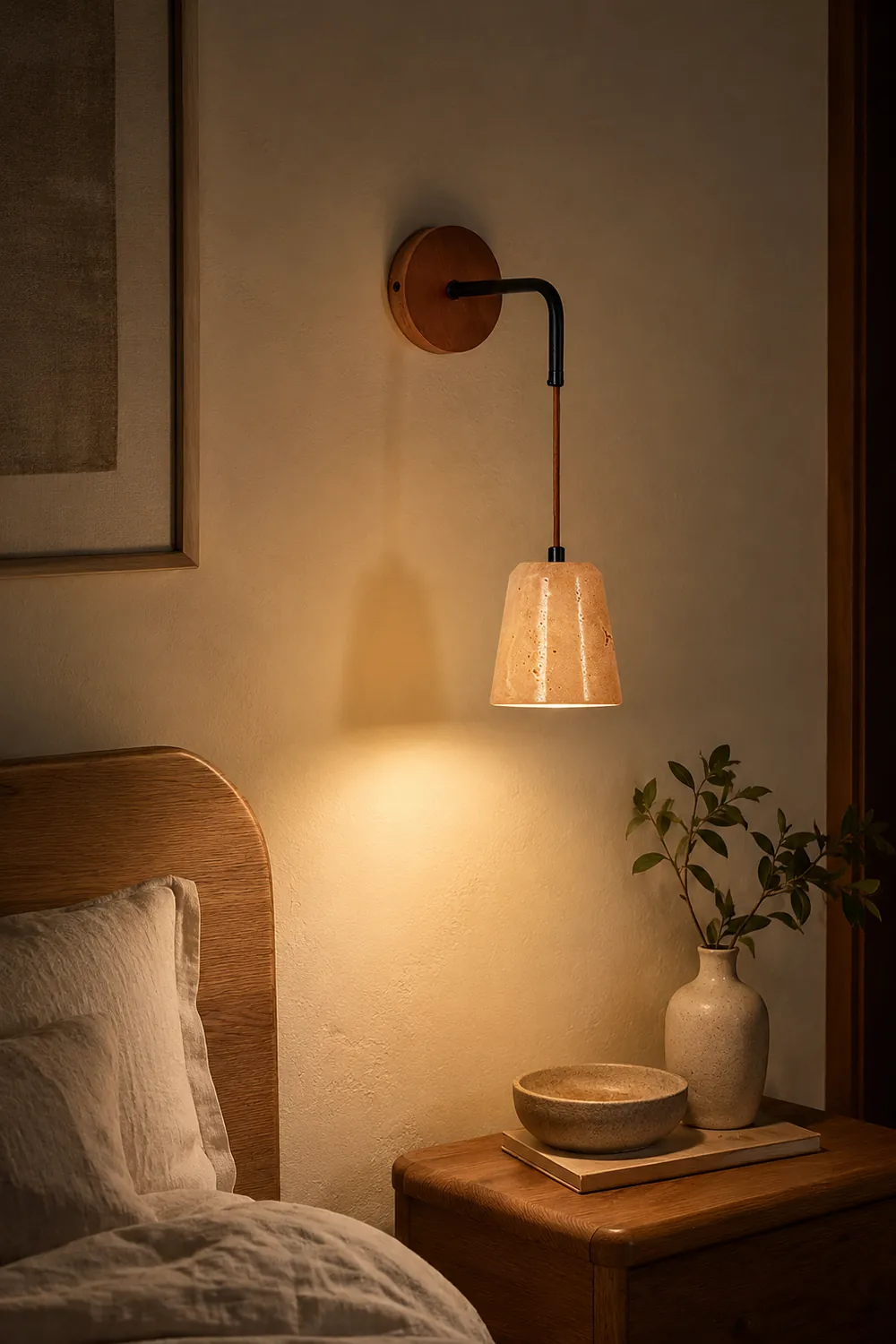 Yellow Travertine Disc Base Wall Lamp - Lumpaz