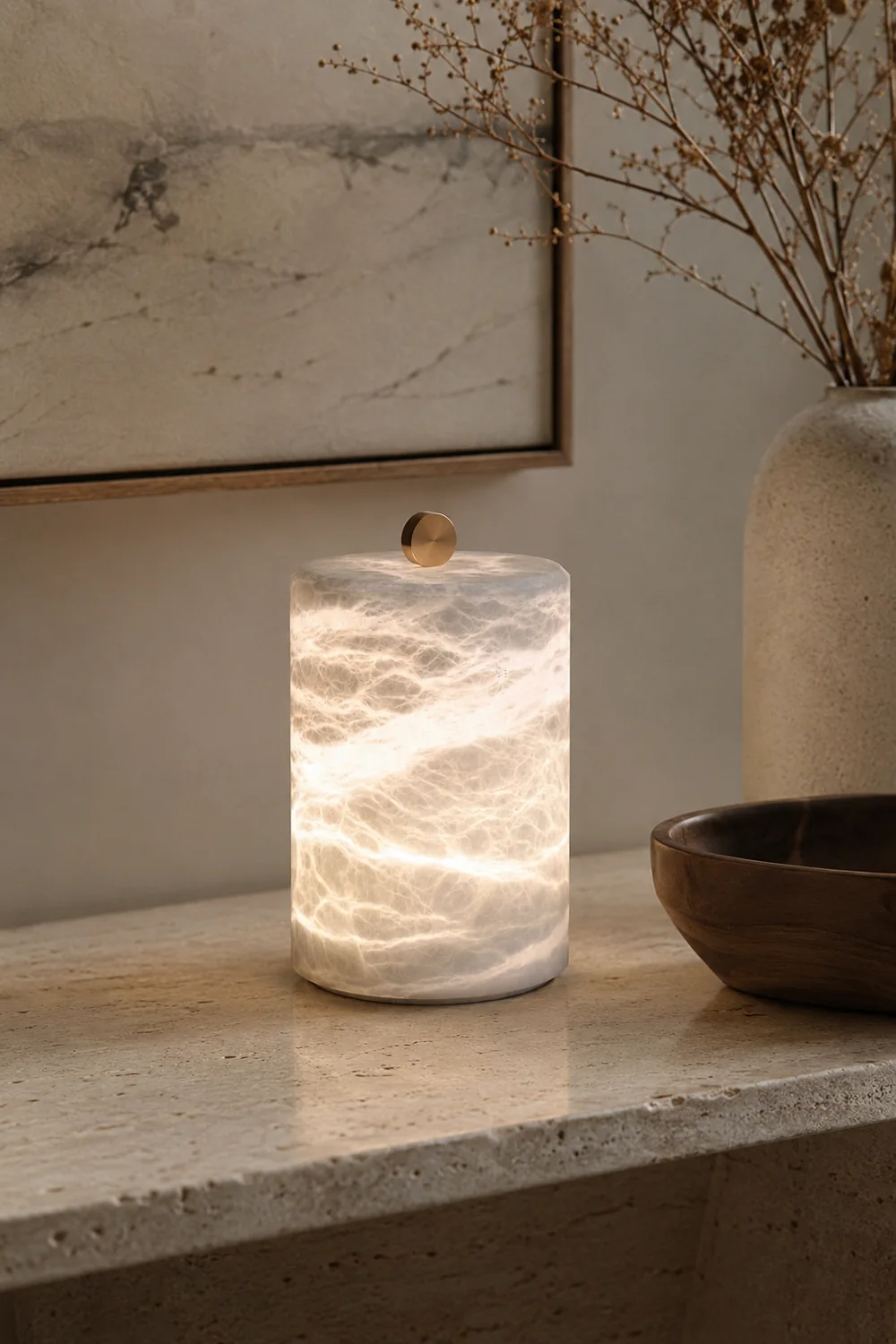 Cylindrical Alabaster Table Lamp - Lumpaz