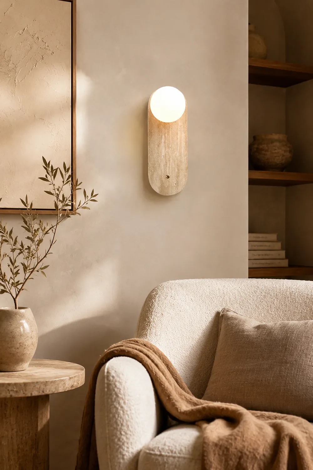 Yellow Oval Travertine Wall Sconce - Lumpaz