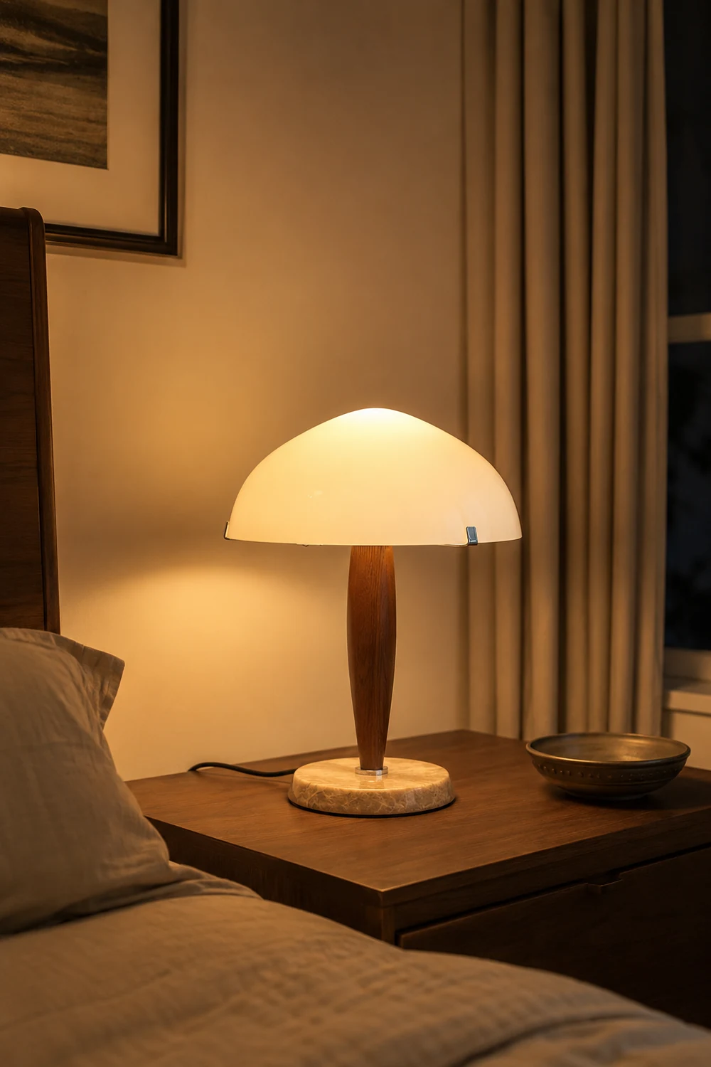 Scandi Walnut Dome Table Lamp - Lumpaz
