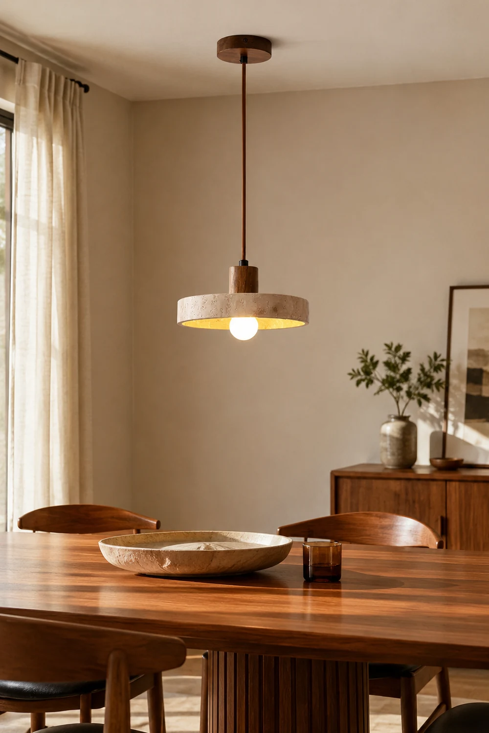 Natural Walnut Wood and Stone Pendant Lamp - Lumpaz