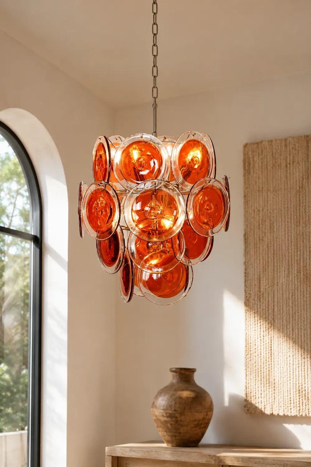 Murano Orange Disk Glass Chandelier - Lumpaz