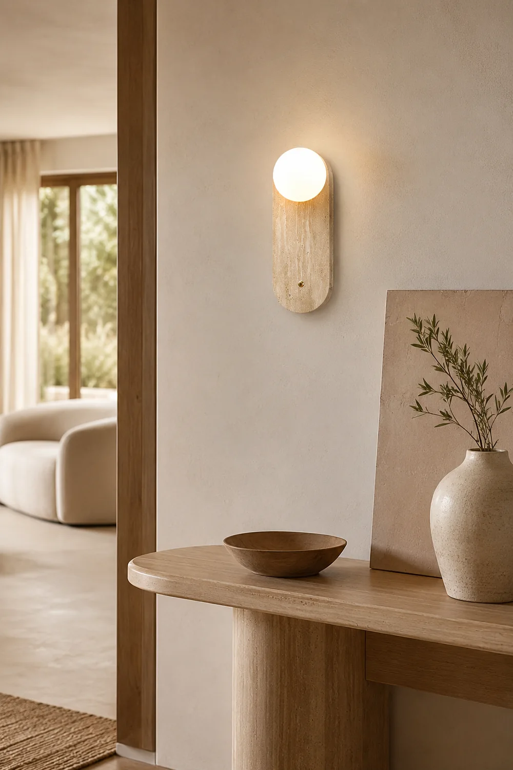 Yellow Oval Travertine Wall Sconce - Lumpaz