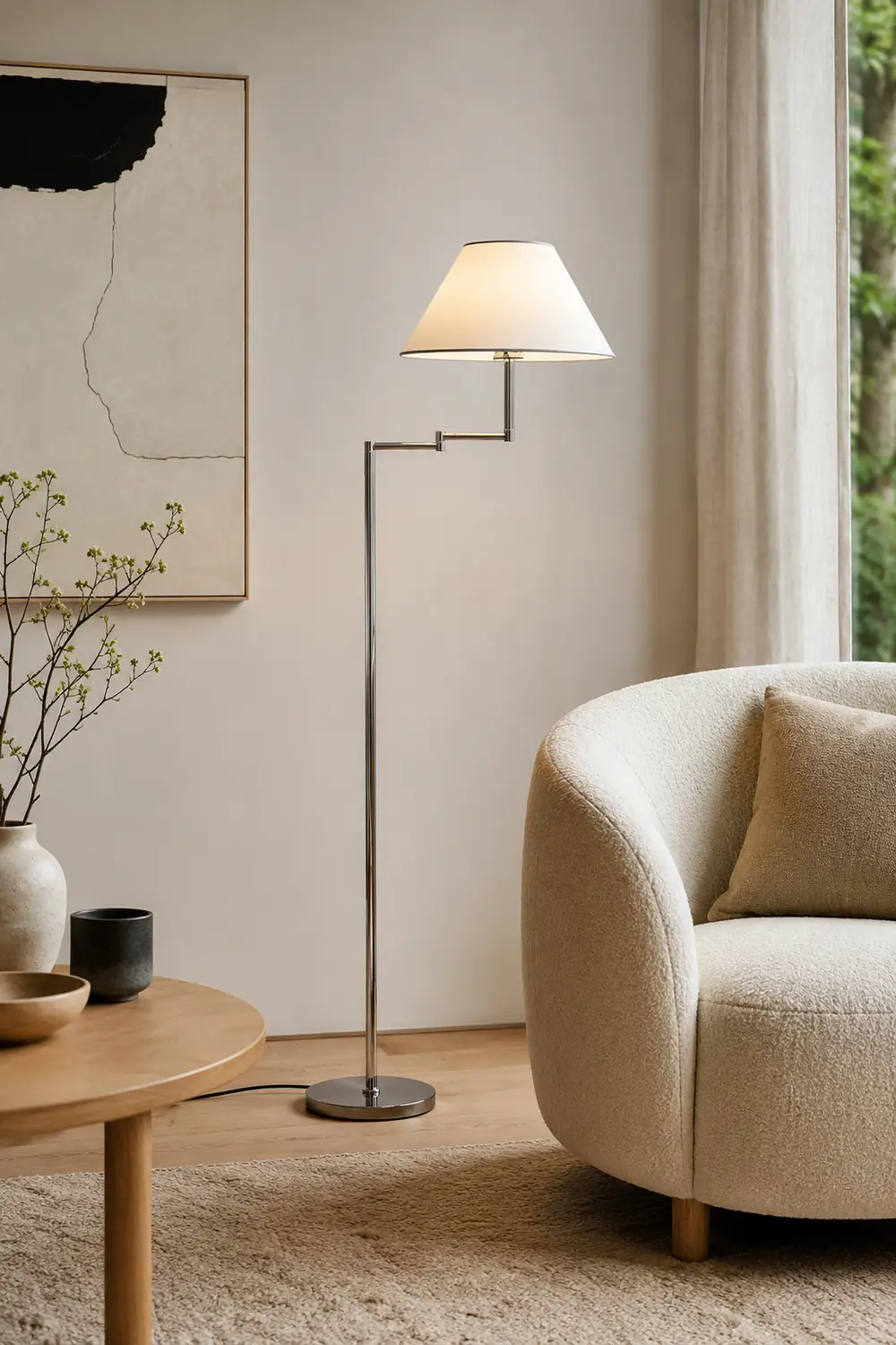 Contemporary Chrome Swing Arm Floor Lamp - Lumpaz