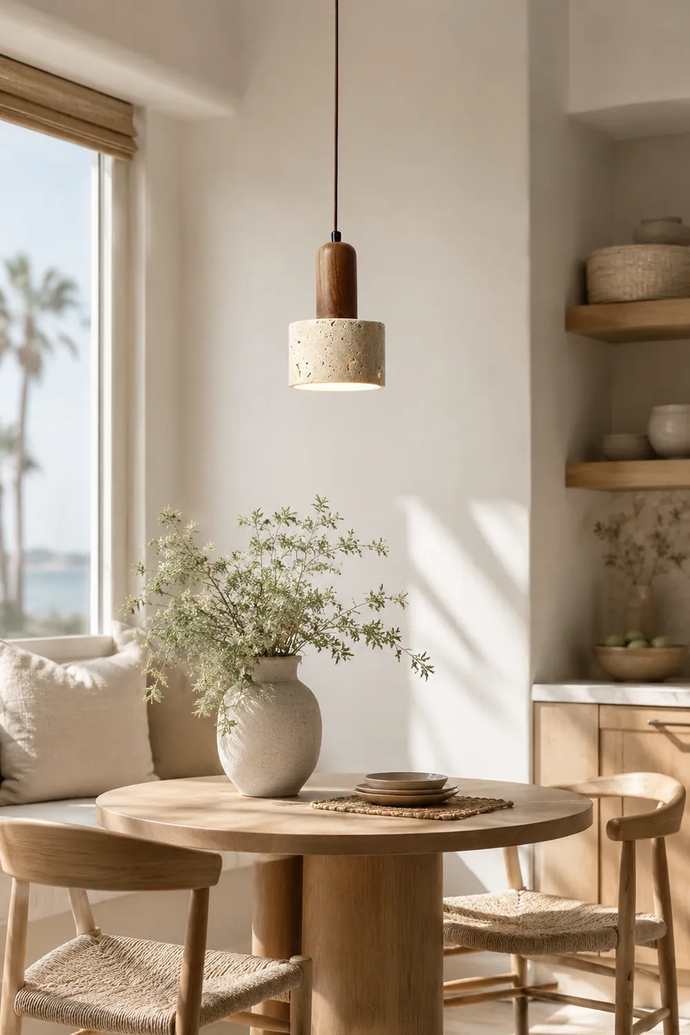Natural Travertine Cylinder Pendant Light - Lumpaz