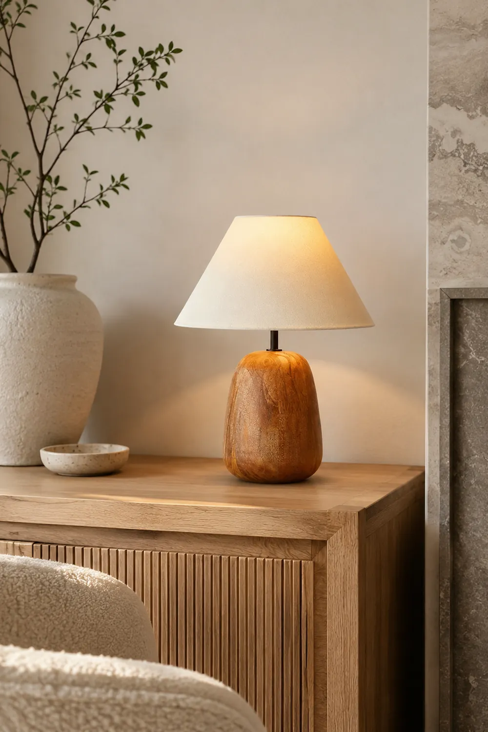 Grooved Country Wood Table Lamp - Lumpaz