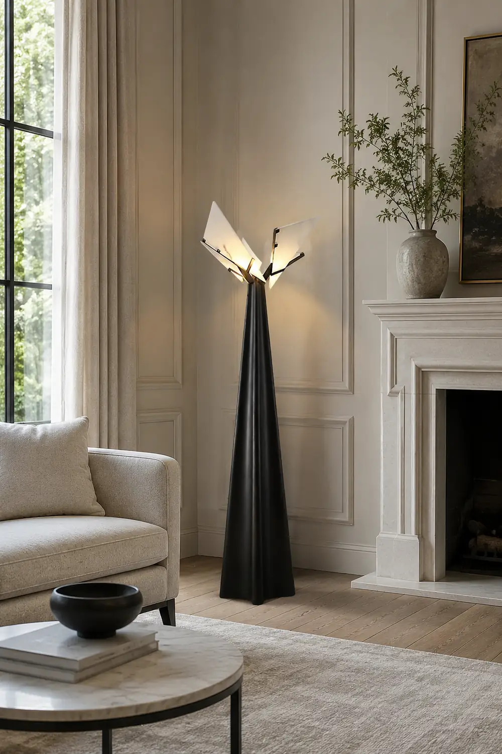 Abstract Black and Alabaster Floor Light - Lumpaz