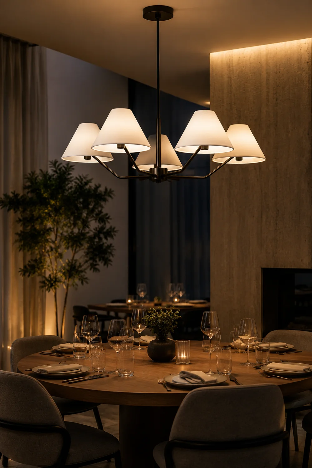 Minimalist Black Fabric Shade Chandelier - Lumpaz